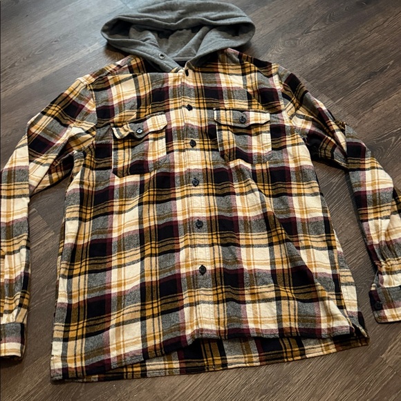 Aeropostale Gray and Plaid Hooded Shirt - Picture 1 of 4